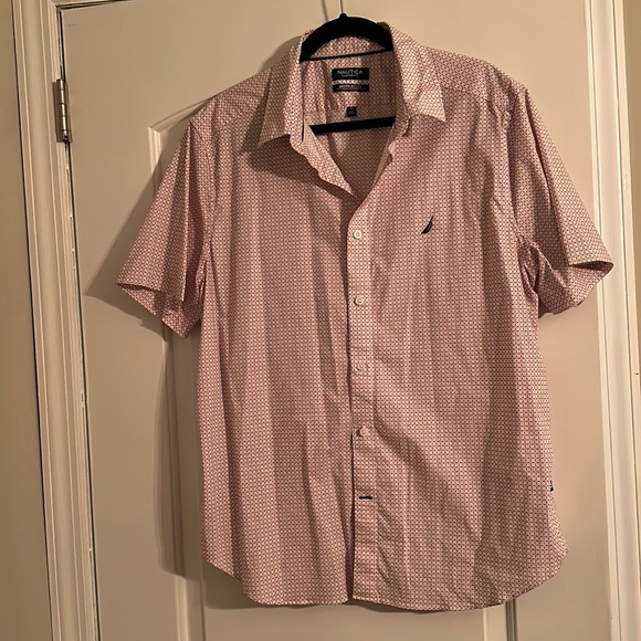 NWOT Nautica | red white and blue print short sleeve button down shirt - Picture 1 of 4